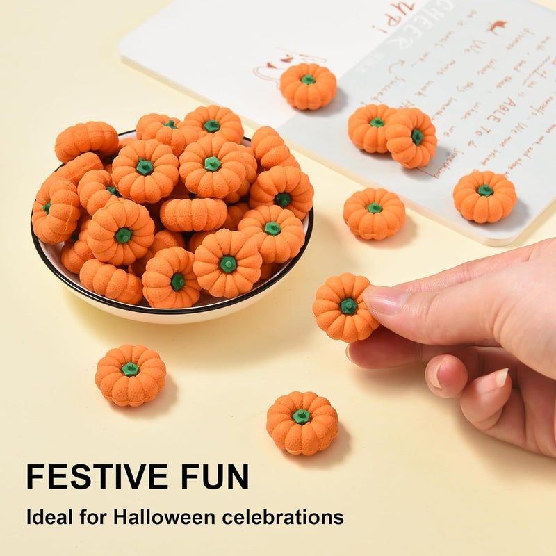 DOMG 40Pcs Halloween Pumpkin Erasers for Kids Bulk, 3D Mini Pumpkin Pencil Erasers Bulk for Classroom Prizes Party Favors Goody Bag Filler Gifts - Image 2